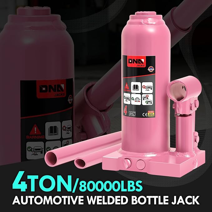 4 Ton / 8000 lbs Lifting Automotive Welded Hydraulic Bottle Jack for Car SUV Pickup, Auto Repair, with Manual Handle & Carrying Storage Case, Pink