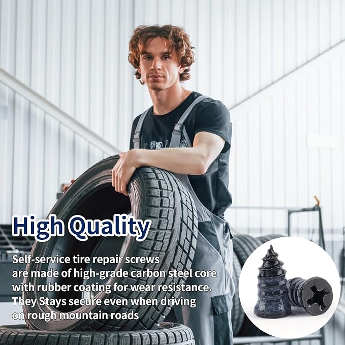30 PCS Tire Repair Screws, Vacuum Tire Plug Kit Spiral Rubber Nail, Tire Plugs Screw Type Fast Tool Self Screw in Tire Plugs, Tire Repair Kit for Car, Truck, Motorcycle Tire Puncture Repair