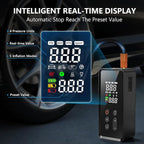 Tire Inflator Portable Air Compressor, 150PSI Cordless Air Pump for Car Tires with Digital Dual Values Display, Auto Shut Off & LED Emergency Light, Smart Air Pump for Car, Motorcycle, Bike, Ball