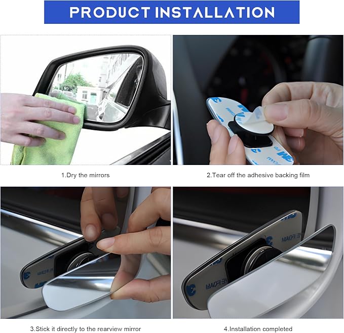 2 PCS Blind Spot Mirror, Adjustable Wide Angle Convex Side Rearview Mirrors, Long Frameless Rectangular HD Glass Rear View Mirror for Sedans SUVs Trucks, Car Accessories (Frameless Rectangle)