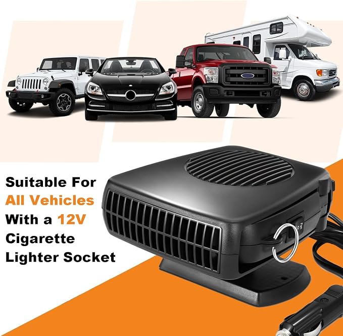 Portable Car Heaters for Vehicle,12V Car Heater that Plugs into Cigarette Lighter,360° Rotatable Windshield Defroster 200W Fast Heating in 60s Portable Heater for Car,RV,SUV