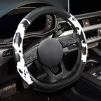 Cow Print Steering Wheel Cover, D Shaped Car Wheel Cover Microfiber Leather 14 1/2-15 in (37-39 cm)
