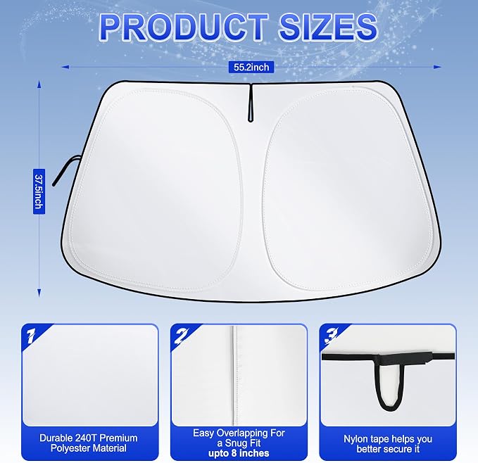 Car Windshield Sun Shade, Foldable Reflective Sun Shade for Car Windshield, Compatible with Tesla Model Y Model 3 2016~2025