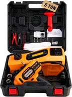 Electric Car Jack 5 Ton 12V Hydraulic Jack Lift with Impact Wrench Touch Screen Tire Inflator Pump Wireless Remote 3 Mode LED Light for Roadside Tire Change Cars Sedans SUVs MPVs Trucks