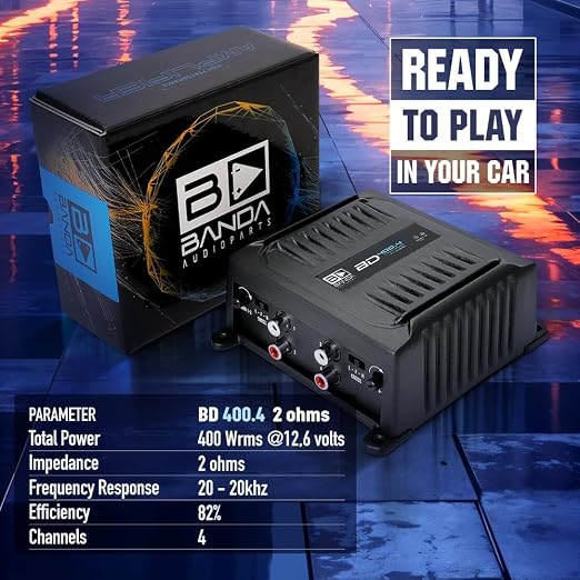 Banda Audiopart BD-400.4 4 Channel Amplifier Car Audio - 400W RMS Full Range 4 Channel Amp for Door Speakers, Mini Car Amplifier, Multi-Speaker Systems, Small 4 Channel Amp