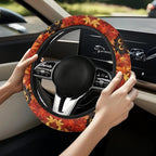 Maple Leaf Car Steering Wheel Cover Sweat Absorption Safe Driving | Fall Decor, Universal 14-15 inch Stretch-on Fabric, Keep Safe Steering Wheel Protector for Women