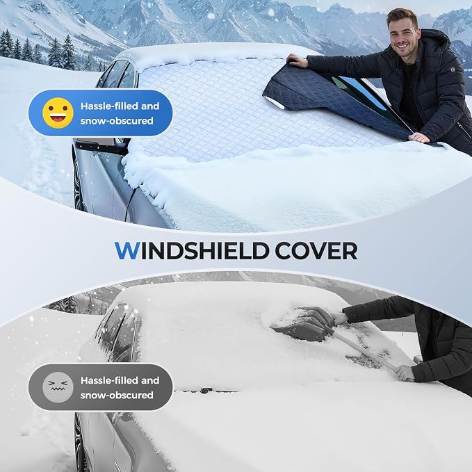 Car Windshield Cover for Ice and Snow Heavy Duty 600D Oxford Fabric with Side Mirror Cover,Standard Winter Frost Hail Protector for Most Car, Truck, SUV, Van and MPV (66x 47Inch)
