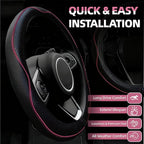 6 PCS Car Steering Wheel Cover Set, Microfiber Leather Steering Wheel Covers Universal 14.5-15 inch, Center Console Cover, Seat Belt Cushion, Cup Holder Coaster, Car Accessories Set Pink