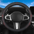 Car Leather Steering Wheel Cover - Panapi Material, Universal 14.5-15 Inch Leather Anti-Slip Breathable Auto Steering Wheel Covers for Men Women (Wave Point-Red)