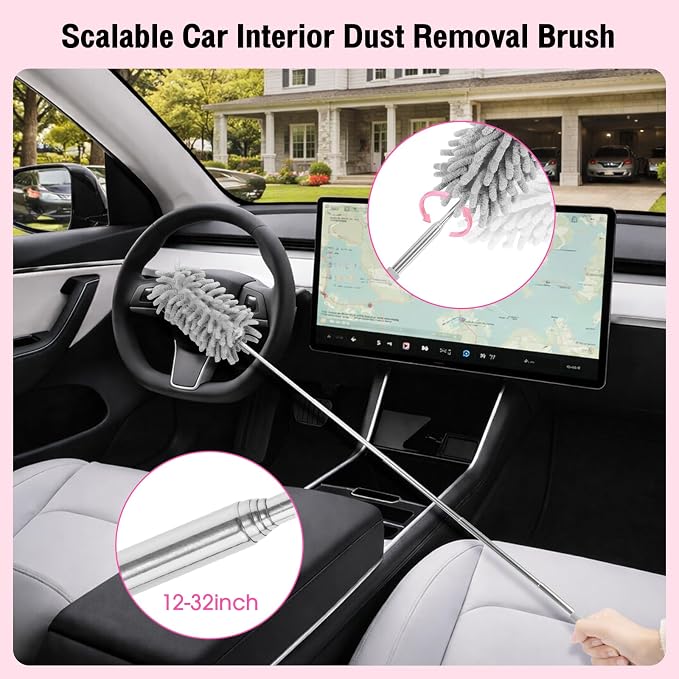 Pink Car Cleaning Kit, 25Pcs Detailing Kit Interior with 4-in-1 Power Handheld Vacuum Cleaner, Detailing Brush Set, 2-in-1 Windshield Cleaner Tool, Car Accessories for Cleaning, Gift for Women