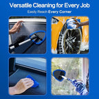Windshield Cleaner Tool 22.5" L - Car Interior&Exterior Window Cleaning Kit with Extendable Handle&4 Microfiber Pads and Thick Large Wash Sponge, Auto Glass Wiper Brush Kit for Cars Home (7pcs Blue)