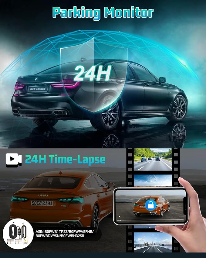4K Dash Cam, 4K+2K Dash Cam Front and Rear W/ 5GHz WiFi & APP Control 64GB Included, 3.2" IPS Screen Car Dash Cam W/ 24H Parking Monitor, G-Sensor Night Vision, Loop Recording