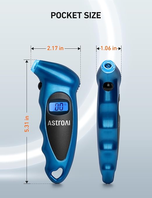 Digital Tire Pressure Gauge 0-150PSI Calibrated to ANSI B40.7 +/-1PSI, Accurate in 0.1 Increments, Tire Repair Tools 4 Pressure Measurements for Car Truck with Backlight LCD, Blue