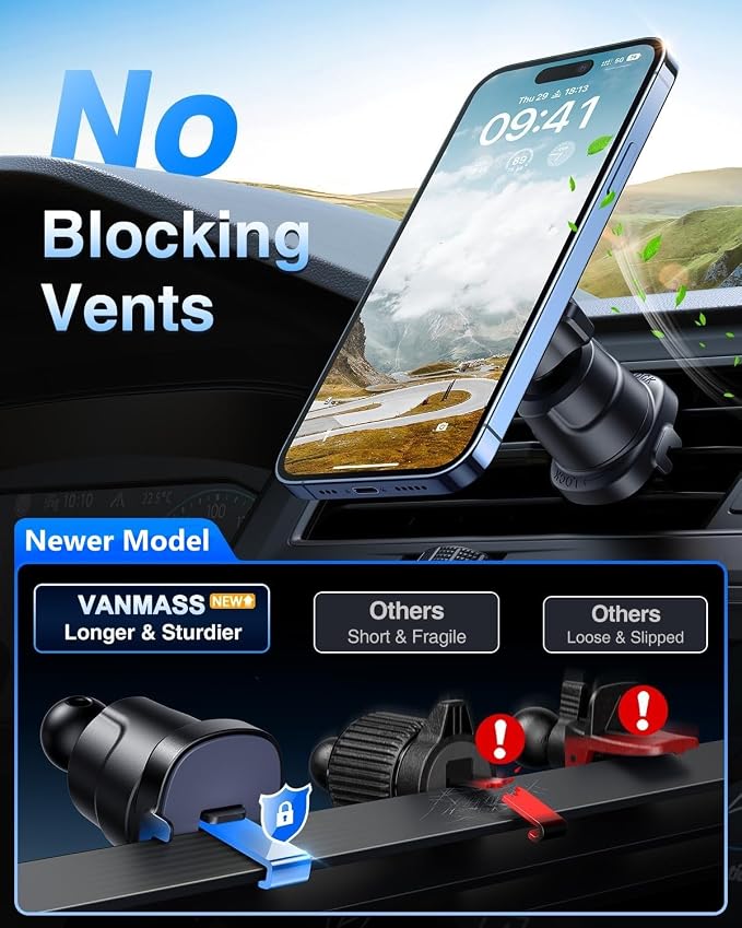 【Military-Grade】 for MagSafe Car Mount【Upgraded Strongest Magnetic&Suction】Phone Holder Cell Stand for Dashboard Windshield Vent, Tesla Truck Cradle for iPhone 17 Pro Max 16 15 14 13 12 Android