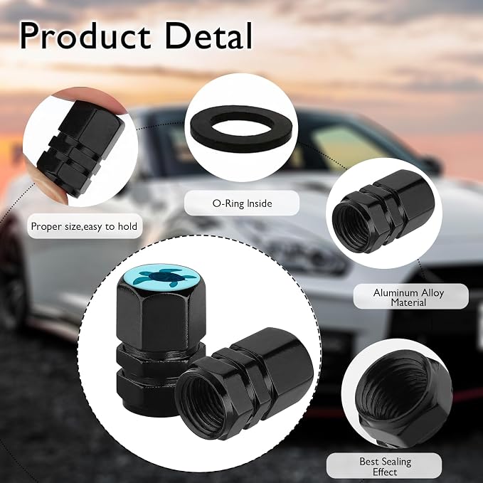 4Pack Turtle Tire Valve Caps Universal Tire Air Cap Valves Stem Covers | Aluminum Alloy Rust-Proof Valve Stem Caps, for Auto SUV Truck Motorcycle Bicycle, Turtle Gifts Decor for Women Men Drivers