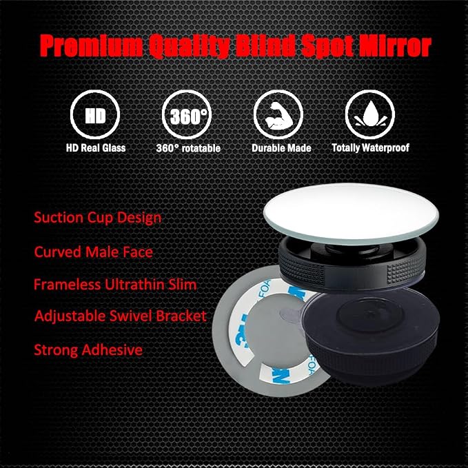 Suction Cup Blind Spot Mirror, 2" HD Glass Frameless Removable Convex Wide Angle Rear View Mirror (Round, Pack of 2)