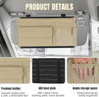 Car Visor Organizer, Leather Multi-Pocket Auto Sun Visor Storage Pouch with Sunglasses Holder, Card Holder, Zipper Pocket, Net Pocket, Pen Slot, Universal Interior Car Accessories (Beige)