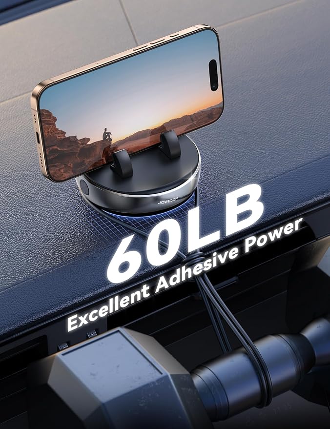 Car Phone Holder, [Adjustable Spring Design] Dashboard Cell Phone Holder Compatible with Popsocket, 360°Rotatable & Vertical 30°Adjustable Mount for Car, Silver