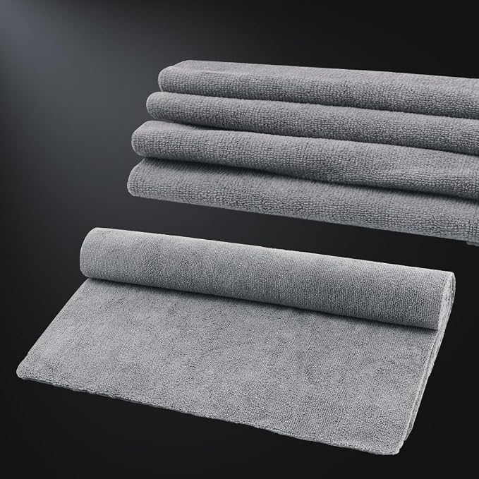 Microfiber Cleaning Cloth, Car Wash Towels, Terry Streak Free Reusable and Washable Premium Microfiber Towels for Cars, Pack of 12, 16"x16", Grey-MT041