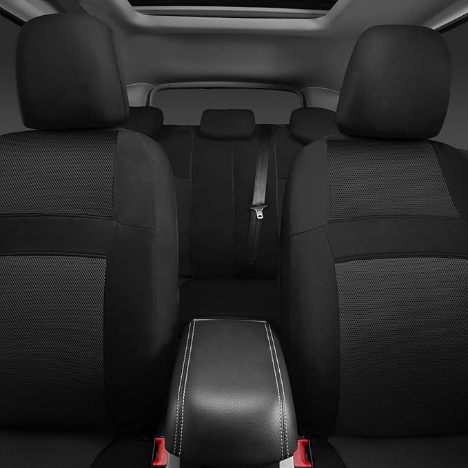 3D Air Mesh Car Seat Covers Full Sets w/5mm Sponge, 4Pcs Waterproof Car Floor Mats, Steering Wheel Cover Universal Fit for SUV Sedan Truck, Airbag Compatible Automotive Interior(Black)