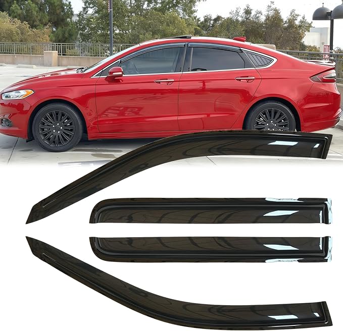 4pcs Original Shatterproof Rainproof Side Window Wind Deflectors for 2013-2020 Ford Fusion,Outside Mount Rain Guards Sets,Nice Looking Window Visors for Cars,Vent Deflector for Fusion 13-20 94714
