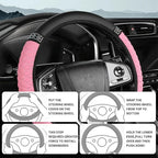 Bling Car Steering Wheel Cover, 15 Inch Rhinestones Soft Leather Elastic Steering Wheel Protector, Sparkly Crystal Diamond for Women, Car Interior Accessories for Most Cars (Red)