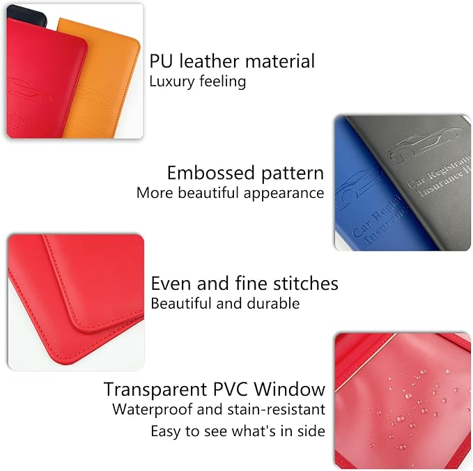 Red Car Registration and Insurance Holder with Magnetic Closure for Glove Box Organizers Car Document Holder Car Document Organizer Car Glove Box Organizer