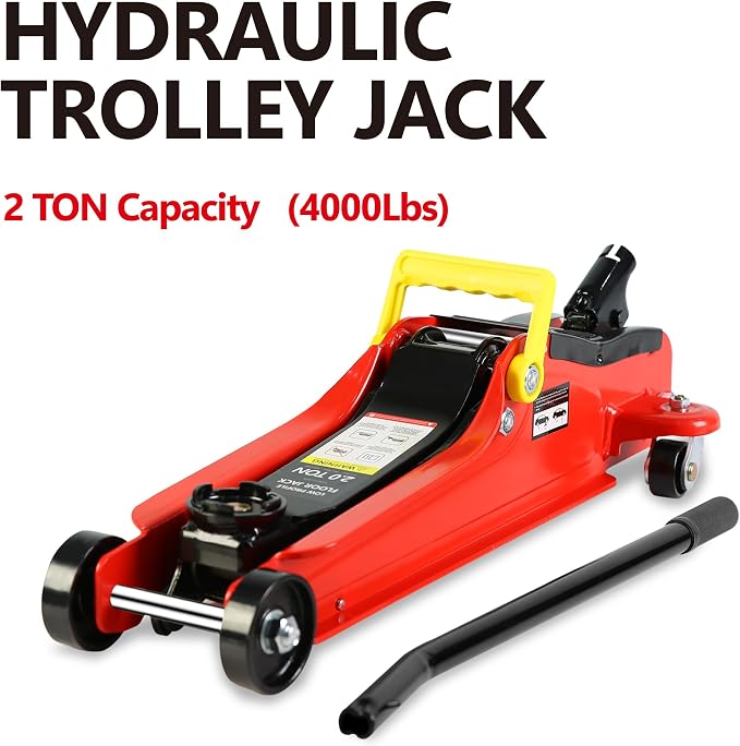 4 Piece Car Jack and Stand Kit with 2 Ton Floor Jack,Jack Stands Tire Repair Kit for Garages, Automotive,Repair Shops and DIY, Portable, Lifting Range 3.3" - 15.2", Heavy Duty Steel, Red
