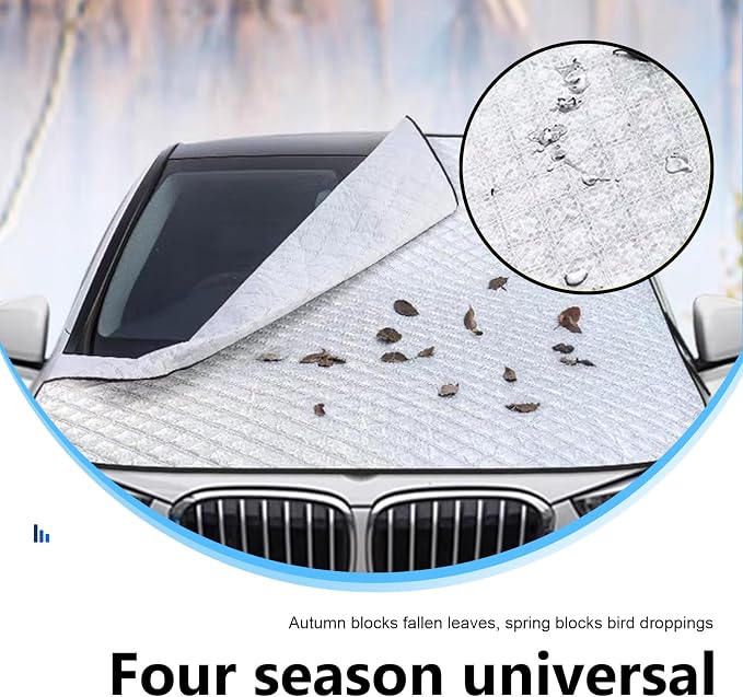Car Hood Cover, Multi-Layer Thickening Waterproof Coat Front Windshield Hood, All Weather Waterproof Frostproof Half Car Covers, Universal for Most Cars