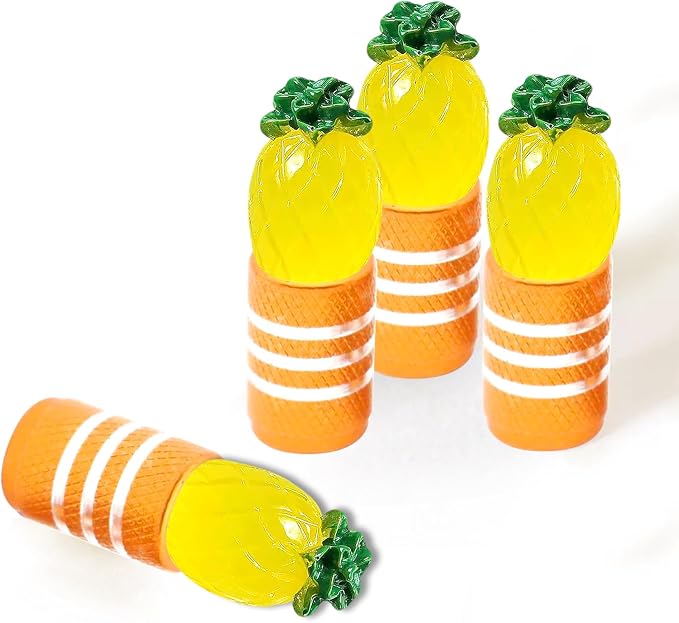 4Pack Pineapple Tire Valve Stem Caps Cute 3D Resin Fruit Car Accessories Decor,Universal Tire Air Caps for Car,SUV,Bike,Motorcycle,Bicycle,Perfect Pineapple Gifts for Women Men Pineapples Lover