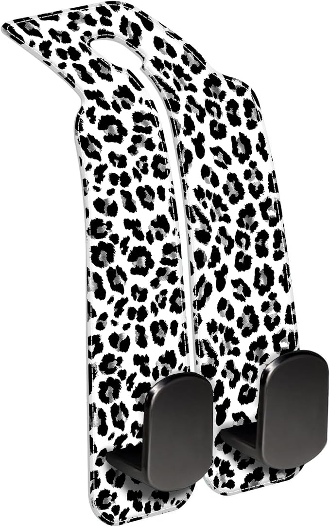 1 Pack Car Seat Headrest Hooks for Purses Abstract Black and Grey Leopard Bag Purse Holder for Car with Double Metal Hooks Car Purse Hanger Hanging Accessories