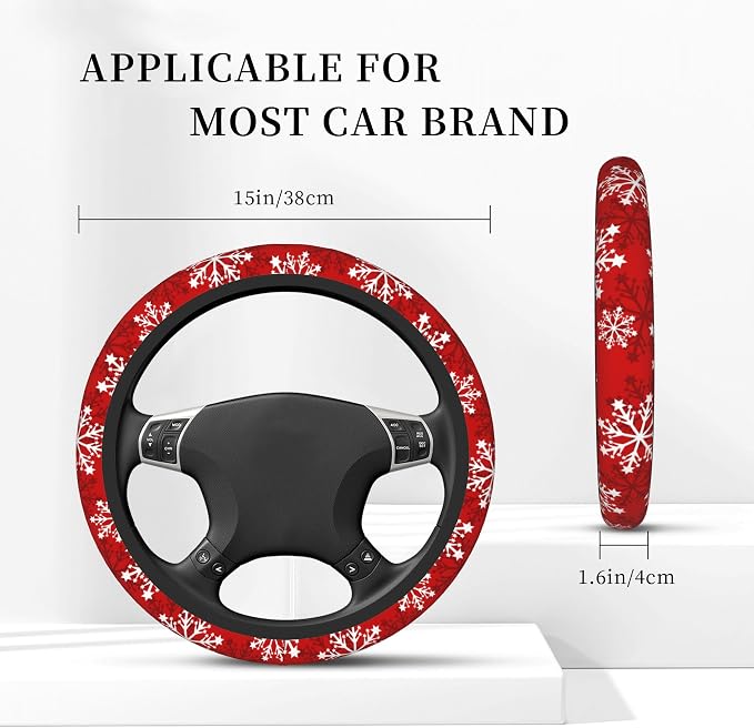 Christmas Snowflakes Steering Wheel Covers Universal 15 Inch Car Wheel Cover,Anti-Slip Breathable Car Accessories Protector Fit for Trucks,Sedans,SUVs,Vans