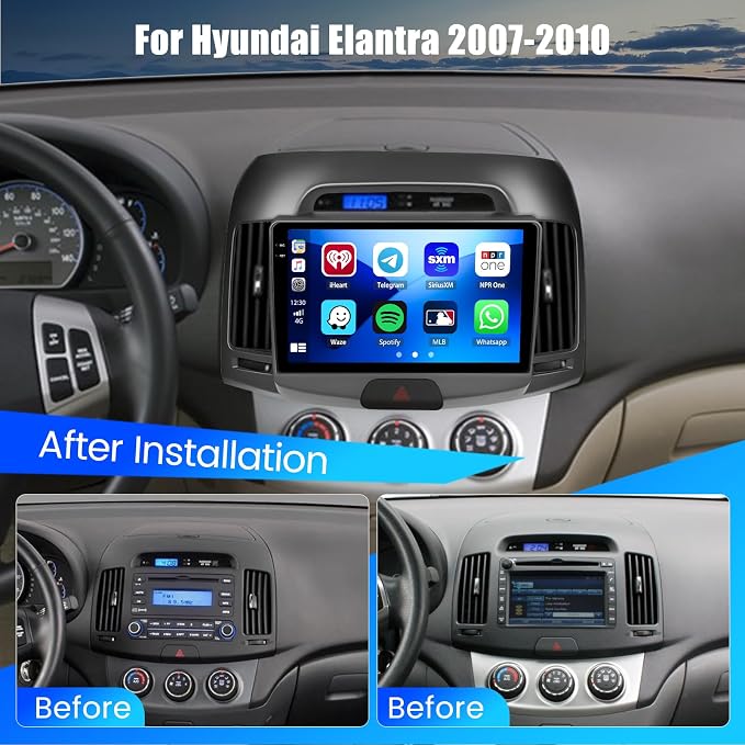 4+64G for Hyundai Elantra 2007-2010 Android 15 Car Stereo, 9” Incell Touchscreen Radio Wireless CarPlay/Android Auto GPS Navigation Bluetooth WiFi FM/RDS + AHD Backup Camera