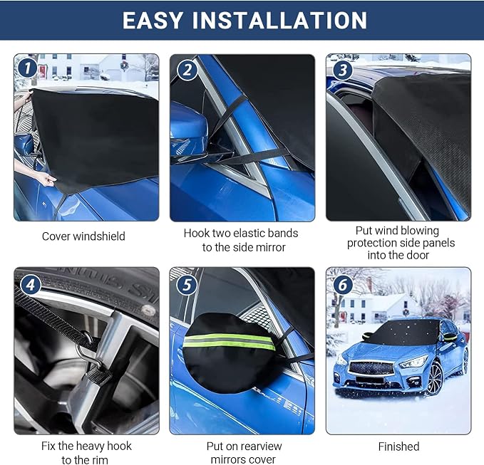 Windshield Cover for Ice and Snow, Car Windshield Snow Cover, Thicken Windshield Frost Cover Waterproof Windshield Snow Ice Cover with Large Mirrors Cover for Most SUVs Trucks (74"x 47")