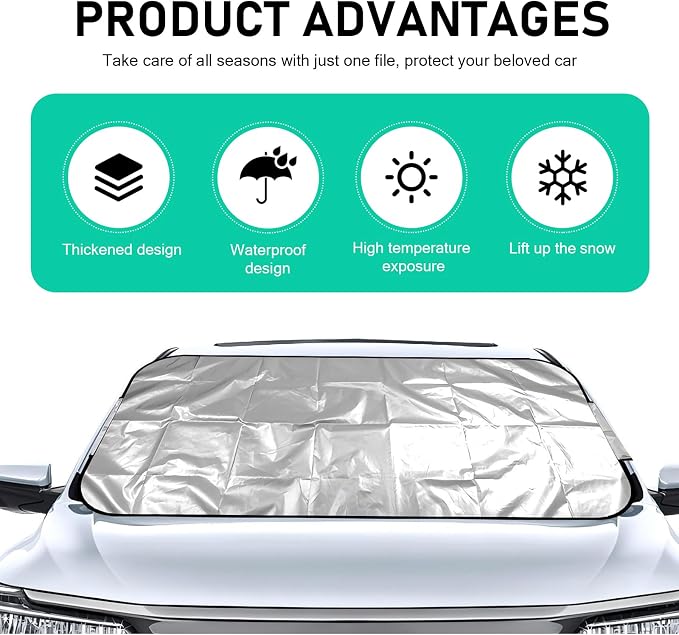 Car Windshield Sun Shade, Foldable Front Windshield Sunshade, 59" x 27.5" 190T Coated Cloth Car Window Covers, Against Snow, Ice, Frost, Dust, Sun, Universal for Most Cars (Silver)