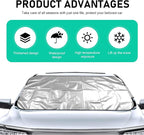 Car Windshield Sun Shade, Foldable Front Windshield Sunshade, 59" x 27.5" 190T Coated Cloth Car Window Covers, Against Snow, Ice, Frost, Dust, Sun, Universal for Most Cars (Silver)
