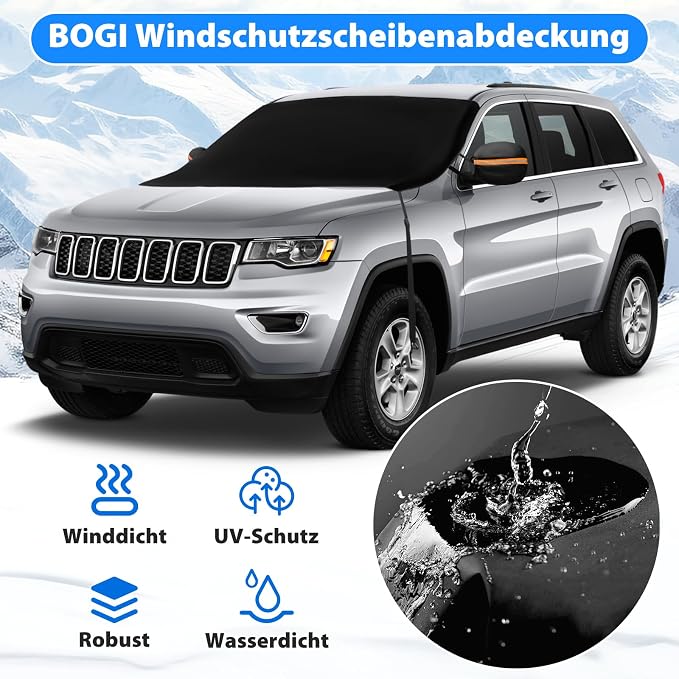 Windshield Cover for Ice and Snow, Heavy Duty 600D Windshield Snow Cover with 2 Mirror Covers Waterproof Car Cover for Snow Windshield Protector for Cars, SUVs, Trucks (77"x47")