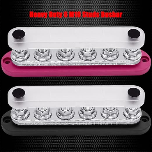 6 x M10 (3/8") Studs Power Distribution Block Bus Bar 12V, 7" HD 300A Marine BusBar Battery Distribution Block W/Cover for Car Boat Solar (Red & Black)