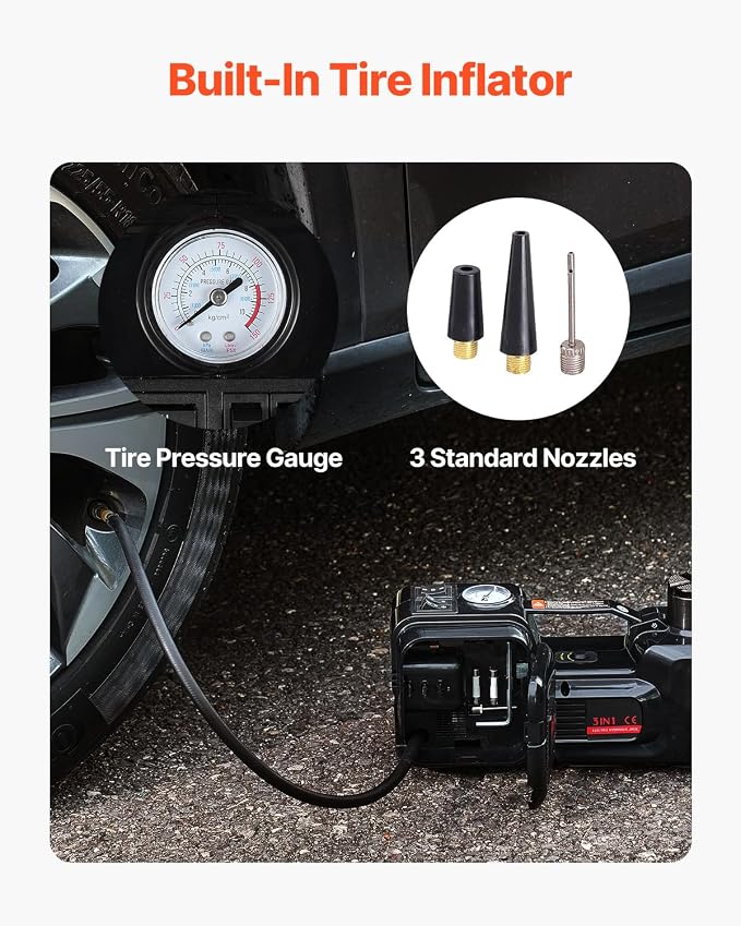 Electric Car Jack, 5 Tons /11000 lbs, Scissor Jack with Built-in Inflator, 12V Tire Change Replacement with Impact Wrench & LED Light, Portable Jack kit for Sedan, SUV, Truck