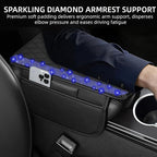 Bling Car Center Console Cover, Leather Car Arm Rest Cover Cushion with 2 Storage Bags, Universal Automotive Armrest Protector Storage Box, Bling Accessories Interior for Most Vehicles (Blue)