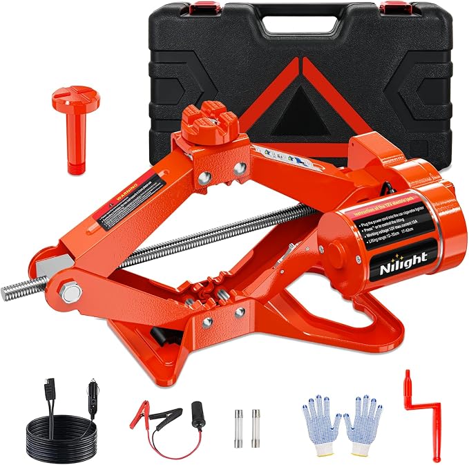 Electric Car Jack 3 Ton 6600LBS Floor Jack Kit Automatic 12V Electric Scissor Lift Jack Portable Repair Tool with Remote Control Double Jack Pads for Car Tire Change Replacement, Orange Red