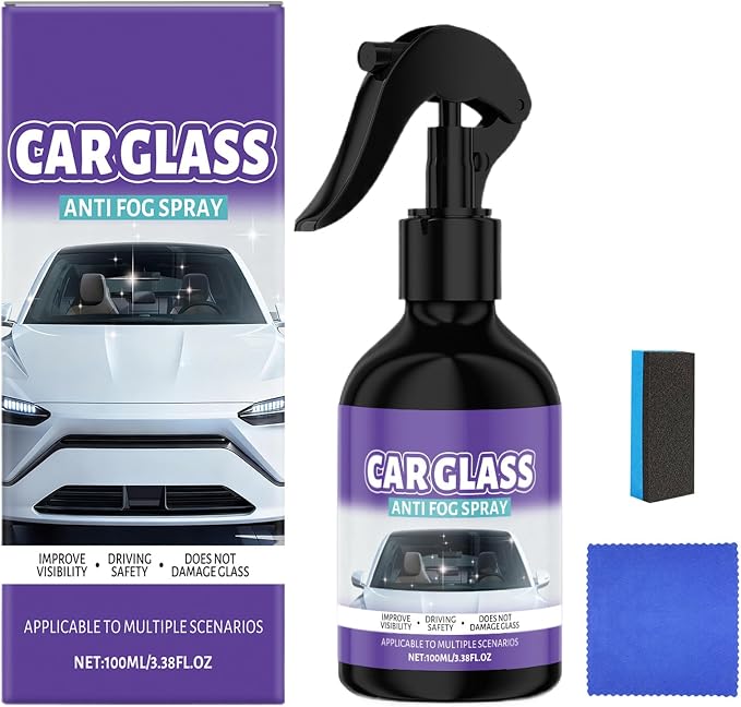 Glass Anti Fog Spray for Car Windshield, with Fast Defogging Formula, 100ml, Glass Cleaner Spray, Truck Interior Cleaner, Long-Lasting Protection,for Window Goggles Mirror Windshield Automotive