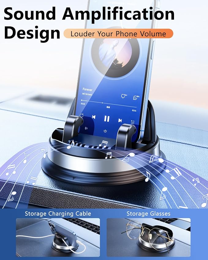Dash Cell Phone Car Mount, Multifunctional Car Dashboard Mobile Phone Holder, 360 Rotatable Non Slip Mat Universal Car Phone Stand Hands Free, Compatible with iPhone, Samsung, Google, Android