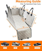 Dog Car Seat Cover with Mesh Window, 100% Waterproof Pet Seat Cover for Back Seat, Scratchproof Dog Hammock for Cars, Trucks, SUVs, Jeeps, Beige