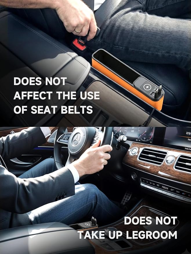 Car Seat Gap Filler Organizer with 69W Retractable Car Charger | 2 USB Ports and 2 Charging Cable Car Seat Organizer, Seat Gap Storage Box for Sedans Suv Truck, Car Interior Accessories