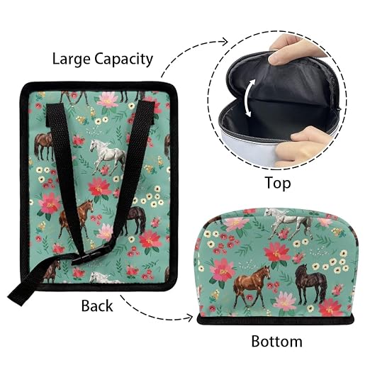 Horse Flower Print Car Trash Can with Lid, Leak Proof Auto Trash Bag Hanging Vehicle Garbage Can Multipurpose Storage Container for Back Seat Road Trip