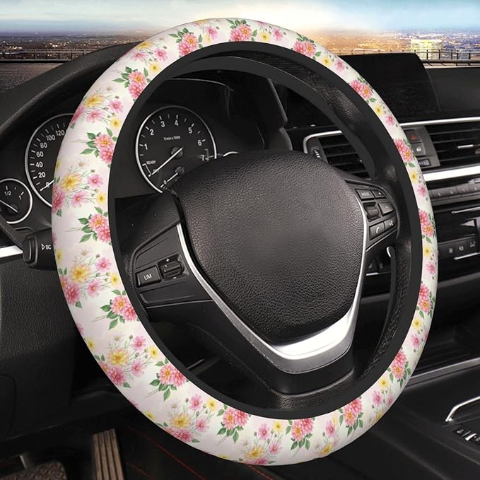 Floral Steering Wheel Cover, 15 Inch Universal Fit, Neoprene Anti-Slip & Breathable Car Protector, Durable Auto Interior Accessories for Women and Men