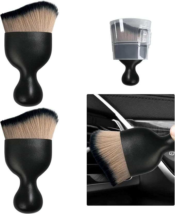 2 PCS Car Detailing Brush, Curved Soft Bristles Auto Removal Dust Collectors, Universal Vehicle Dashboard, Air Conditioner Vents etc Interior Cleaning Tool Accessory (Brown/Black)