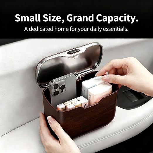 Car Trash Can with Lid - Leakproof Mini Garbage Bin for Door or Seatback,Premium ABS Auto Organizer,Space-Saving Car Garbage Can for Commuters,Families and Pet Owners,Fit for SUV,Sedan,Truck (Brown)