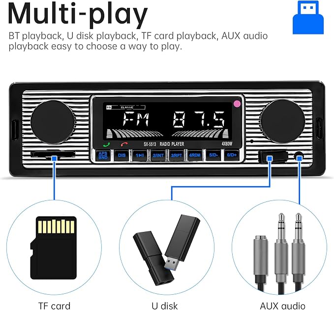 12V Bluetooth Car Radio MP3 Player Vehicle Stereo Audio Support FM/USB/SD/AUX with Remote Control